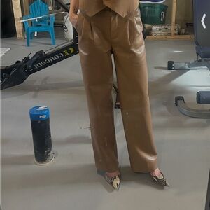 Wilfred Tan Faux Leather Wide-Leg Pants